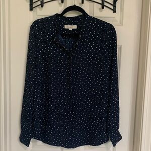 LOFT Blue and White Polka Dot Blouse